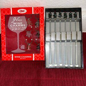 Christmas Tree Wine Glass Charms & Glass Tree Topped Cocktail Stirs NWOT